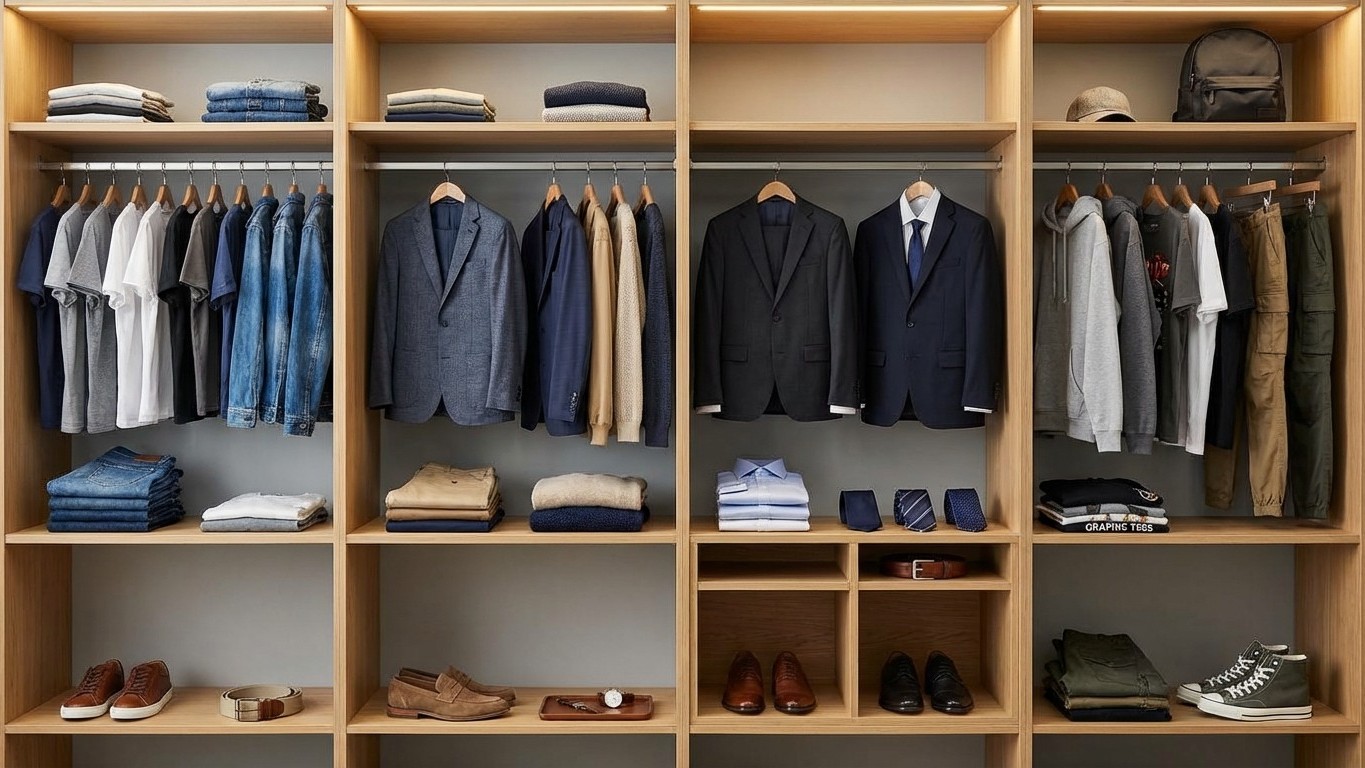 Capsule wardrobe homme par style : casual, smart casual, business, streetwear