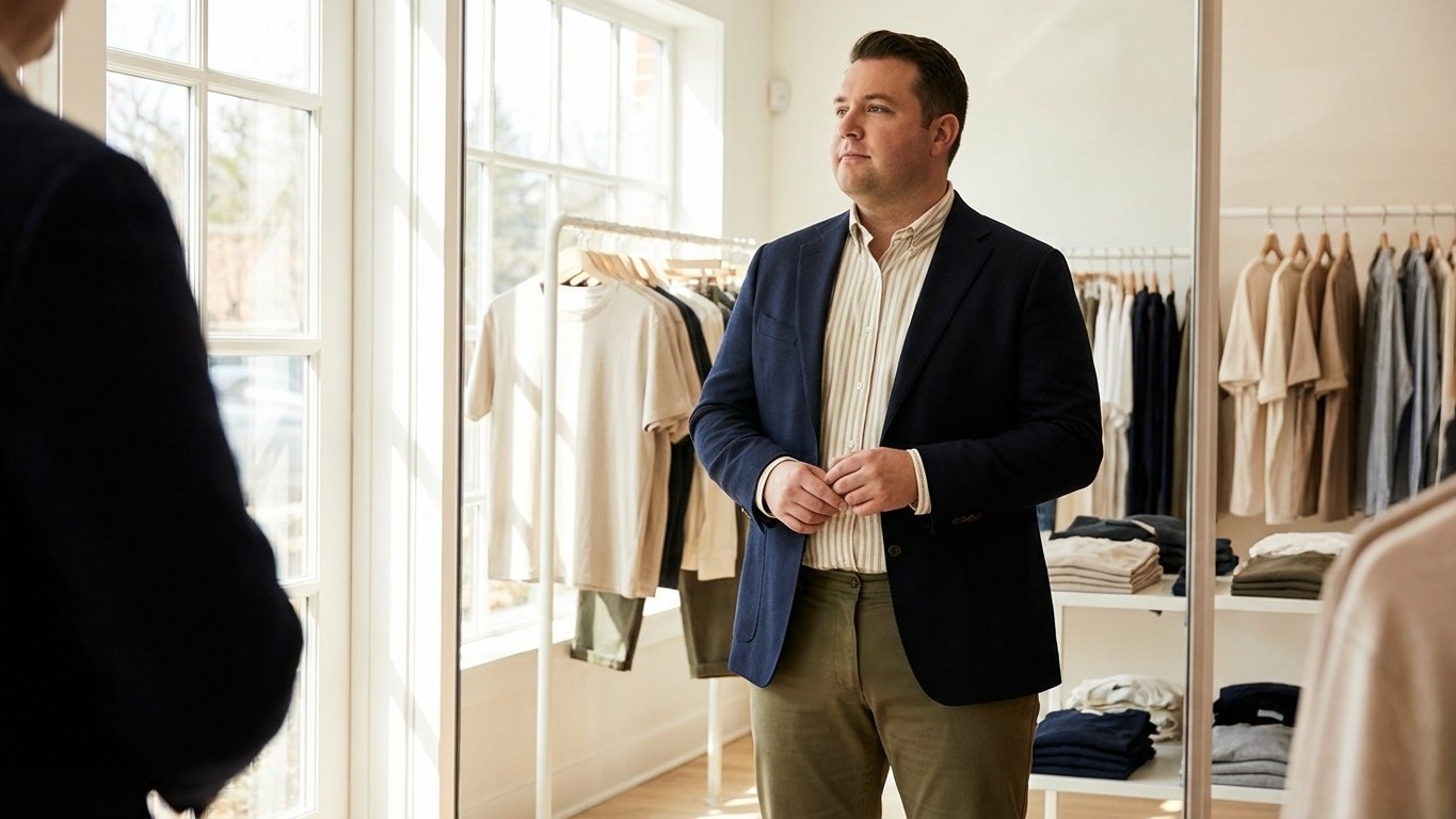 Capsule wardrobe homme rondeur : pièces flatteuses et confortables (sans oversize subi)