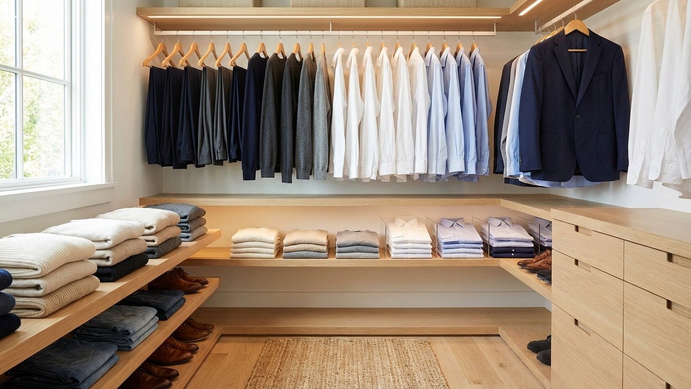 Ranger une capsule wardrobe homme : pliage, cintres et organisation par tenues