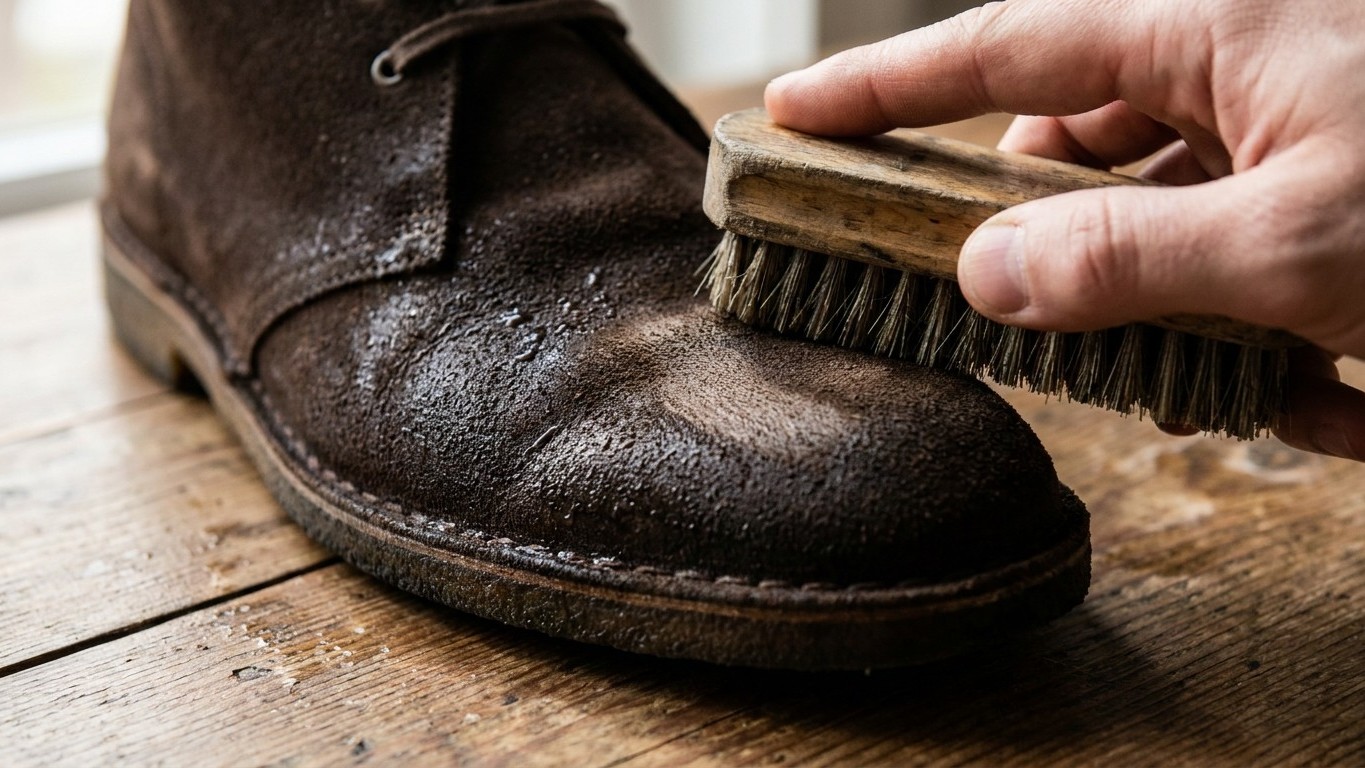 J'ai brossé mes chaussures en daim dès la fin de l'averse pour les sauver : en séchant, la surface avait un aspect que je ...