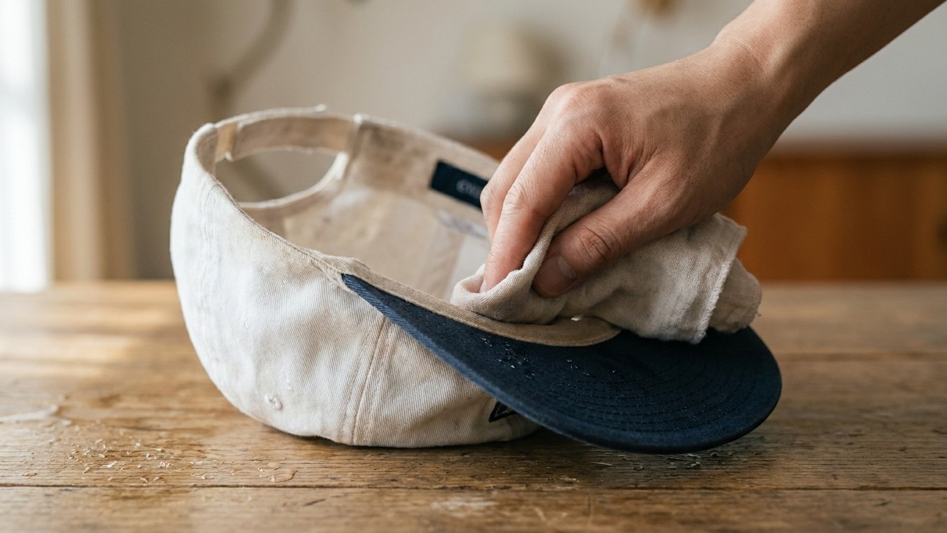 Fini les casquettes barrées d'un cerne blanc : depuis qu'il fait ça en rentrant, le bandeau reste net tout l'été