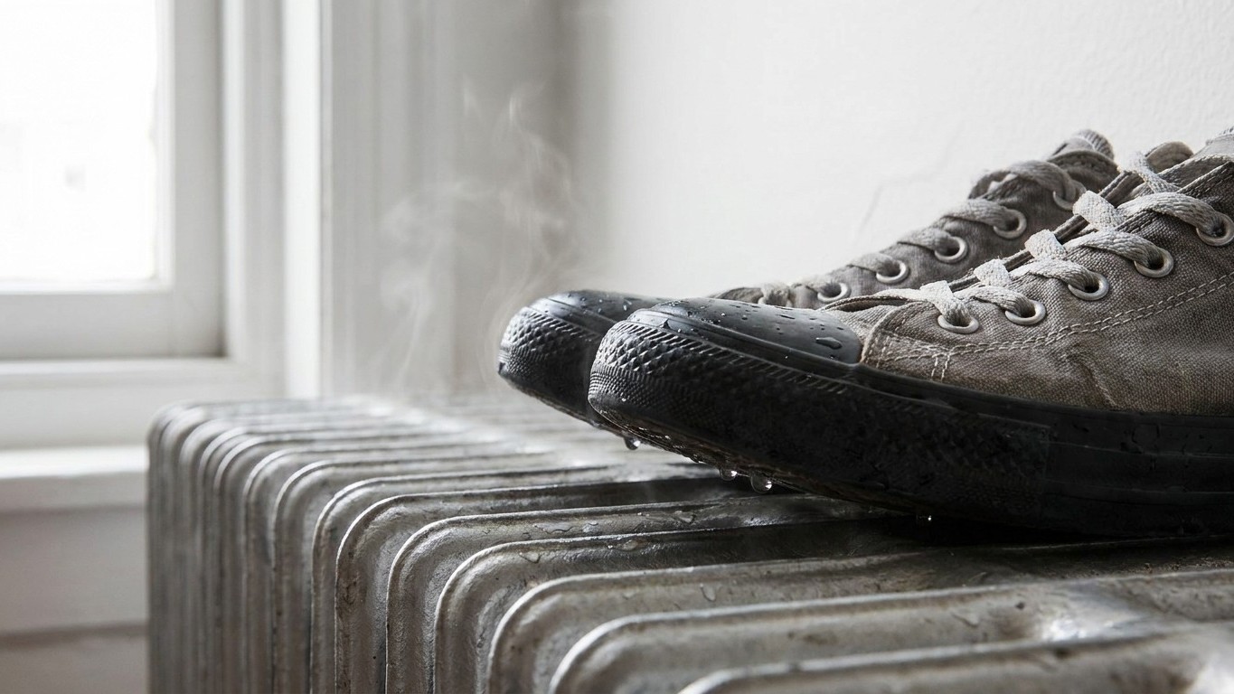 J'ai posé mes baskets trempées par l'orage sur le radiateur du couloir juste pour les sécher avant le lendemain : au bout ...