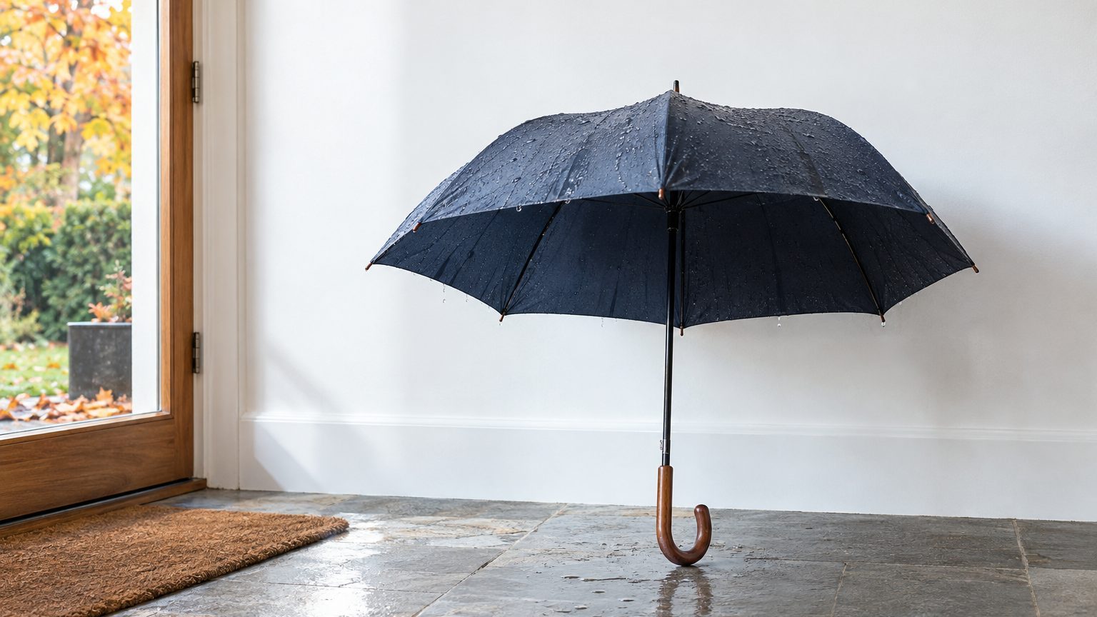 Je glissais mon parapluie encore trempé dans son fourreau pour ne pas mouiller l'entrée : le matin où j'ai voulu l'ouvrir ...